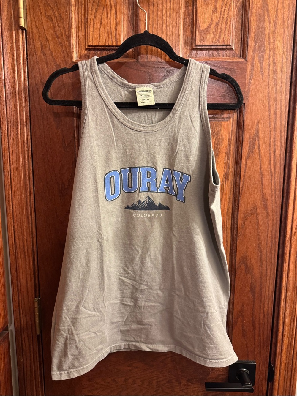 Ouray Colorado Women's Gray Muscle Tank with Blue Logo